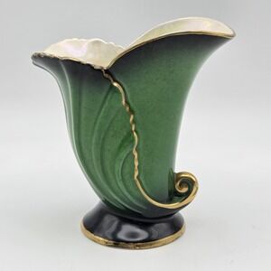 Vintage Carlton Ware Vert Royale Cornucopia Green Vase With Lusterware Interior